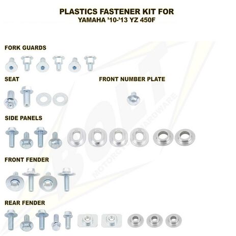 _Kit de Vis Pour les Plastiques Bolt Yamaha YZ 450 F 10-13 (Garde Boue Arrière , prot.fourche et prot.latérales) | BT-YAM-1010004G | Greenland MX_