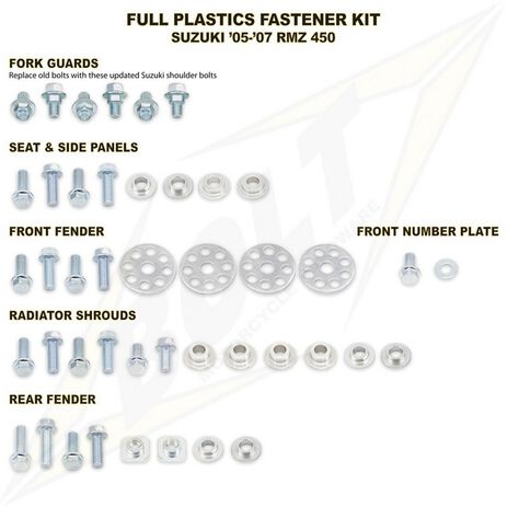_Kit de Vis Pour les Plastiques Bolt Suzuki RMZ 450 05-07 | BT-SUZ-0507004 | Greenland MX_