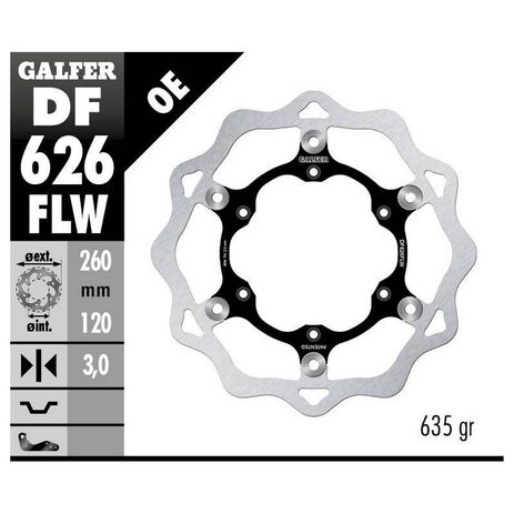 _Galfer Front Brake Disk Floating Flower Type Husqvarna CR 125 93-99 Husaberg FC 501 95-99 260x3mm | DF626FLW | Greenland MX_