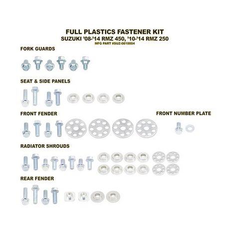 _Kit Tornilleria de Plásticos Suzuki RMZ 250 10-18 RMZ 450 08-17 | BO-SUZ-081000 | Greenland MX_